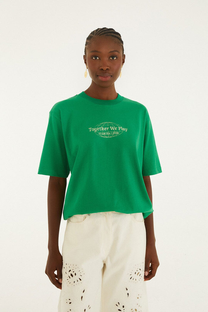 FARM Rio model wearing the Green Together We Play Short Sleeve T-Shirt