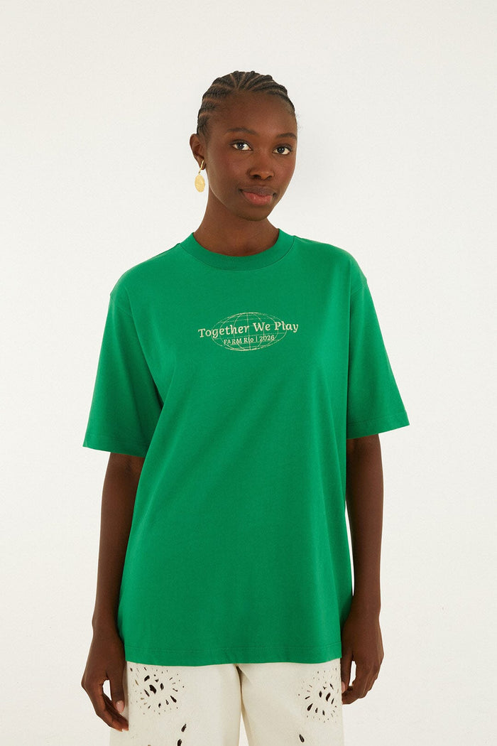 FARM Rio model wearing the Green Together We Play Short Sleeve T-Shirt
