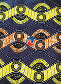 Guaranteed African Wax Print Fabric - Gray, Burn Orange, Yellow, White , Dark- Blue