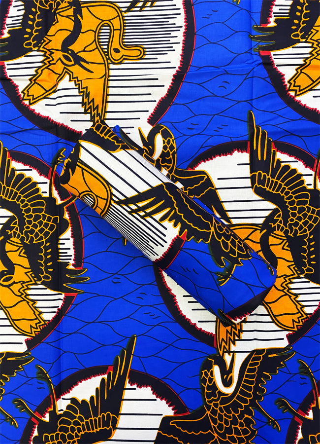 Guaranteed Wax Print - Royal Blue, Orange, Dark Blue, White, Red, Black