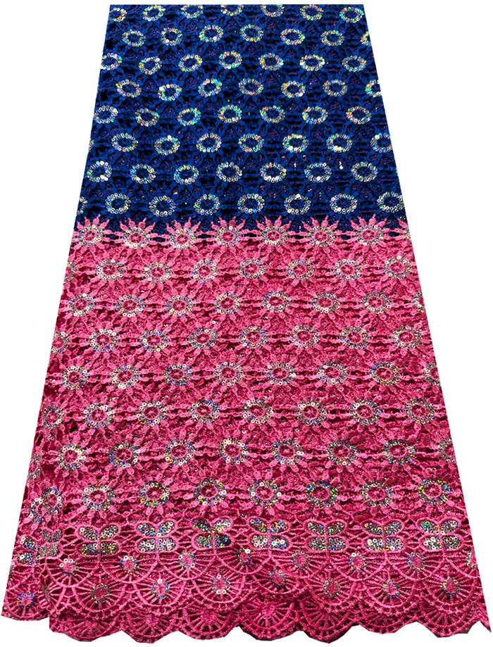 Guipure Lace / Corderd Lace - Pink and Blue with white sequins