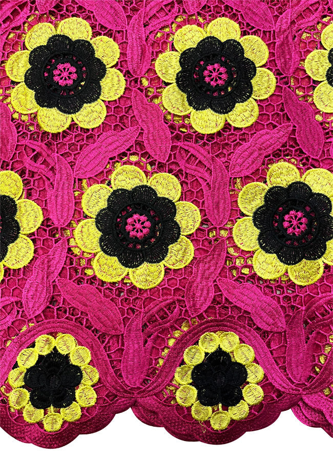 Guipure Lace Fabric - Fuchsia Pink, Yellow & Black