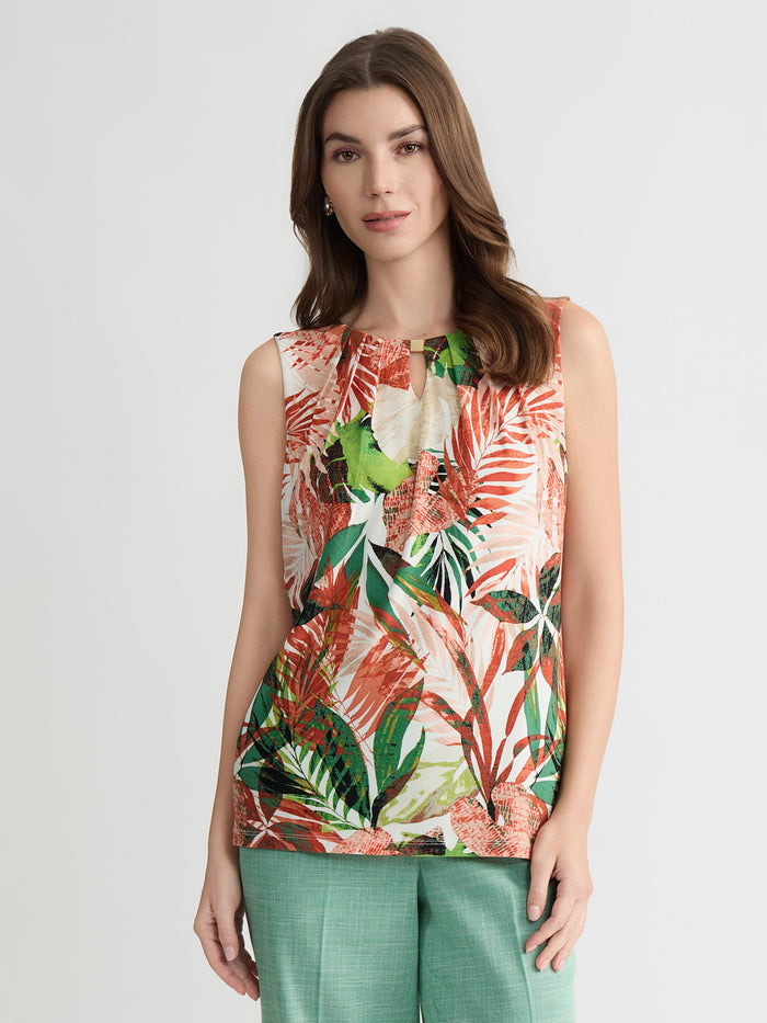 Hardware Keyhole Pleat Top, Everyday Knit, Vanilla Ice/Mandarin Multi | Kasper