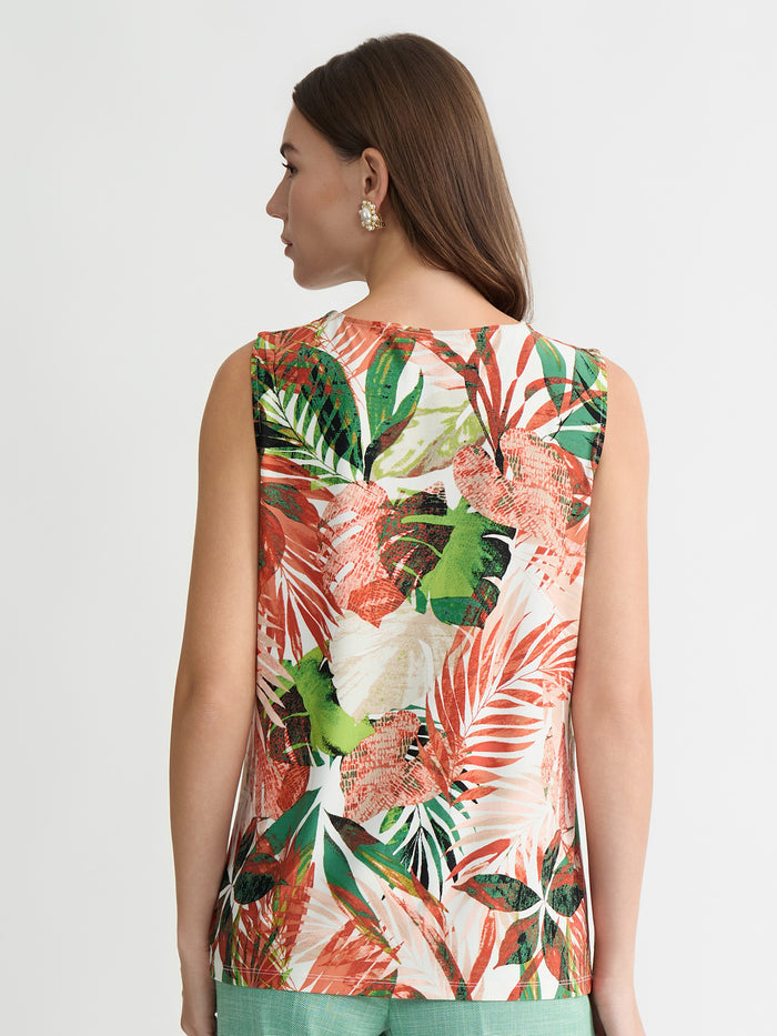 Hardware Keyhole Pleat Top, Everyday Knit, Vanilla Ice/Mandarin Multi | Kasper