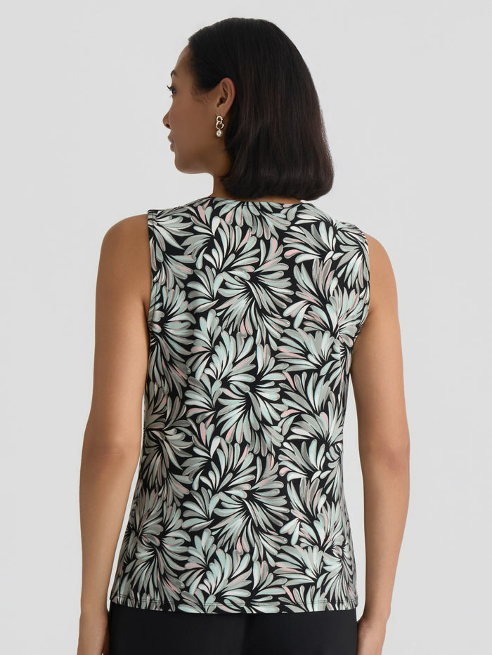 Plus Hardware Keyhole Pleat Top, Everyday Knit, Black/Sea Glass Botanical Multi | Kasper