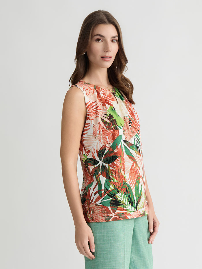 Hardware Keyhole Pleat Top, Everyday Knit, Vanilla Ice/Mandarin Multi | Kasper