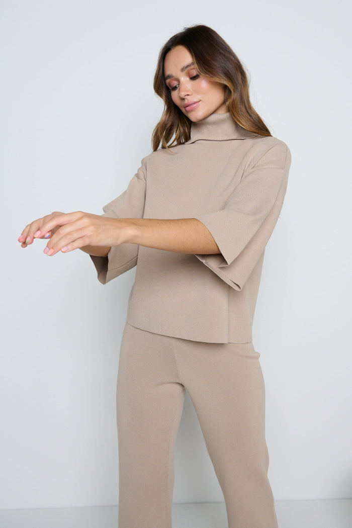 Model Wears Size UK S|Hayden Kimono Sleeve Jumper - Beige