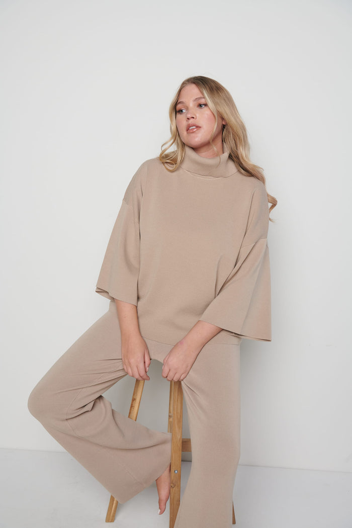 Model Wears Size UK S|Hayden Kimono Sleeve Jumper - Beige