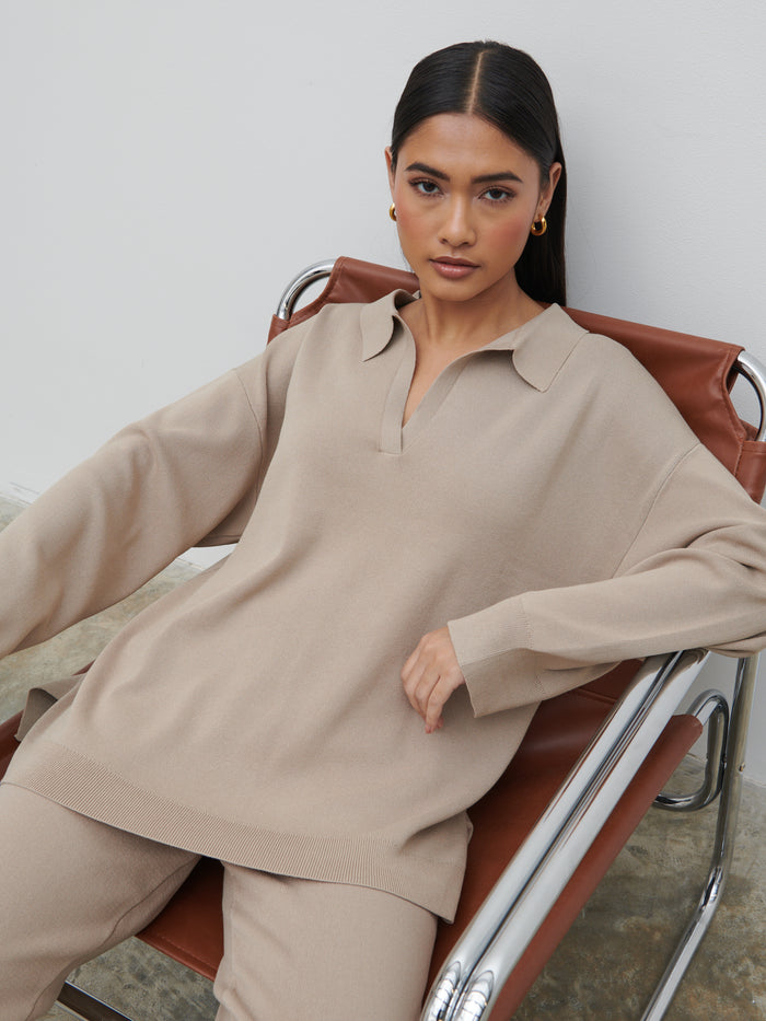 Candy Is 5'6" & Wears Size UK S|Hayden Oversized Knit Jumper - Beige