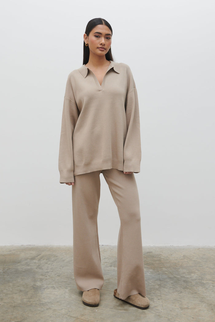 Candy Is 5'6" & Wears Size UK S|Hayden Oversized Knit Jumper - Beige
