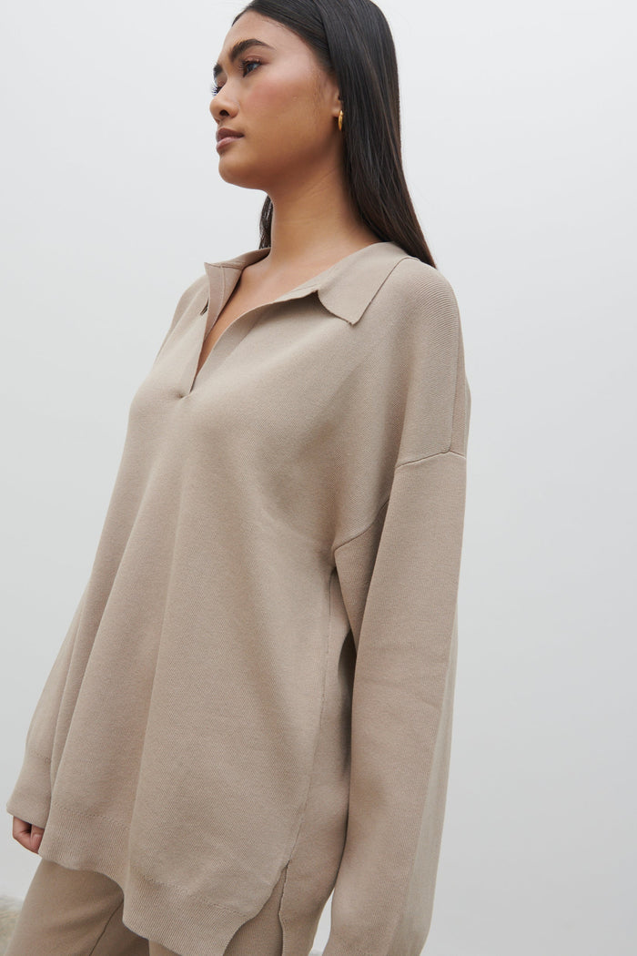 Candy Is 5'6" & Wears Size UK S|Hayden Oversized Knit Jumper - Beige