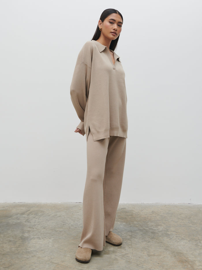 Candy Is 5'6" & Wears Size UK S|Hayden Oversized Knit Jumper - Beige