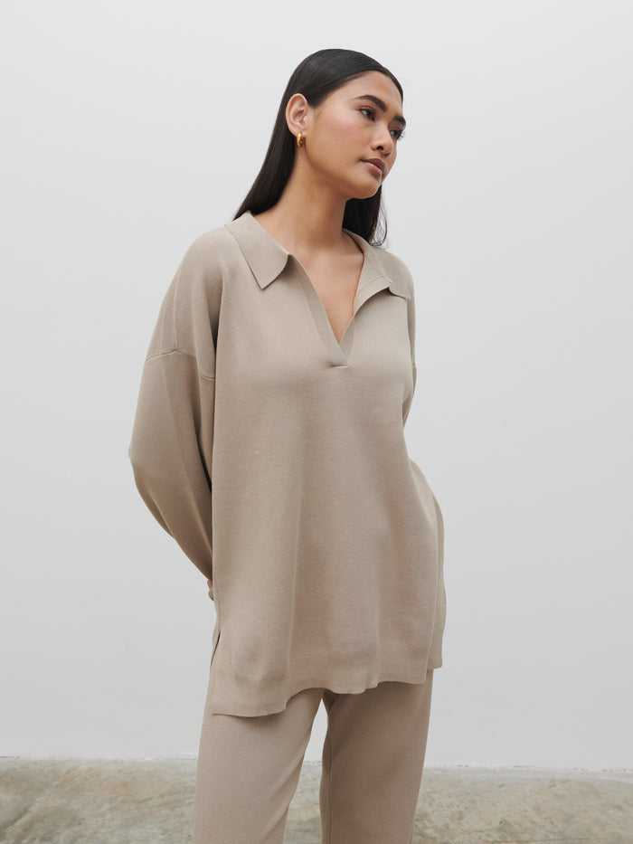 Candy Is 5'6" & Wears Size UK S|Hayden Oversized Knit Jumper - Beige