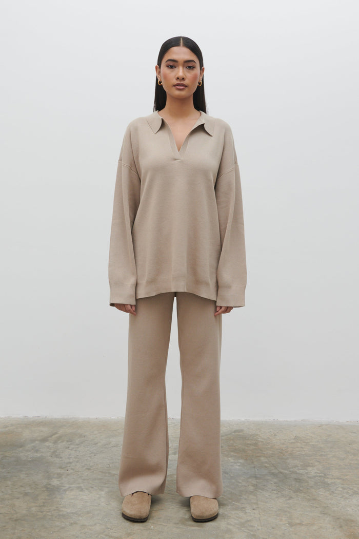 Candy Is 5'6" & Wears Size UK S|Hayden Oversized Knit Jumper - Beige