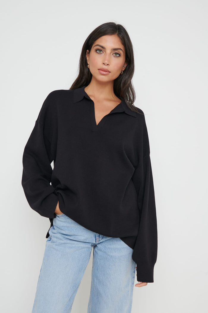 Lygia Is 5'9" & Wears Size UK S|Hayden Oversized Knit Jumper - Black