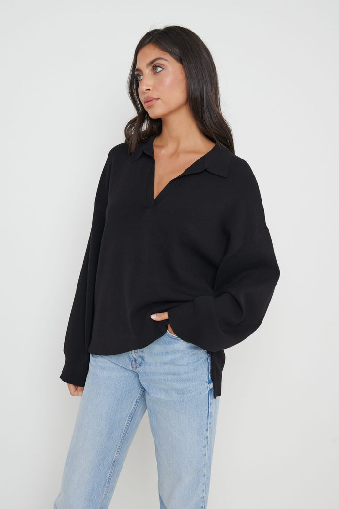 Lygia Is 5'9" & Wears Size UK S|Hayden Oversized Knit Jumper - Black