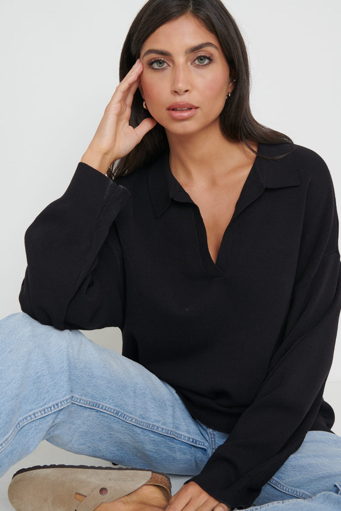 Lygia Is 5'9" & Wears Size UK S|Hayden Oversized Knit Jumper - Black