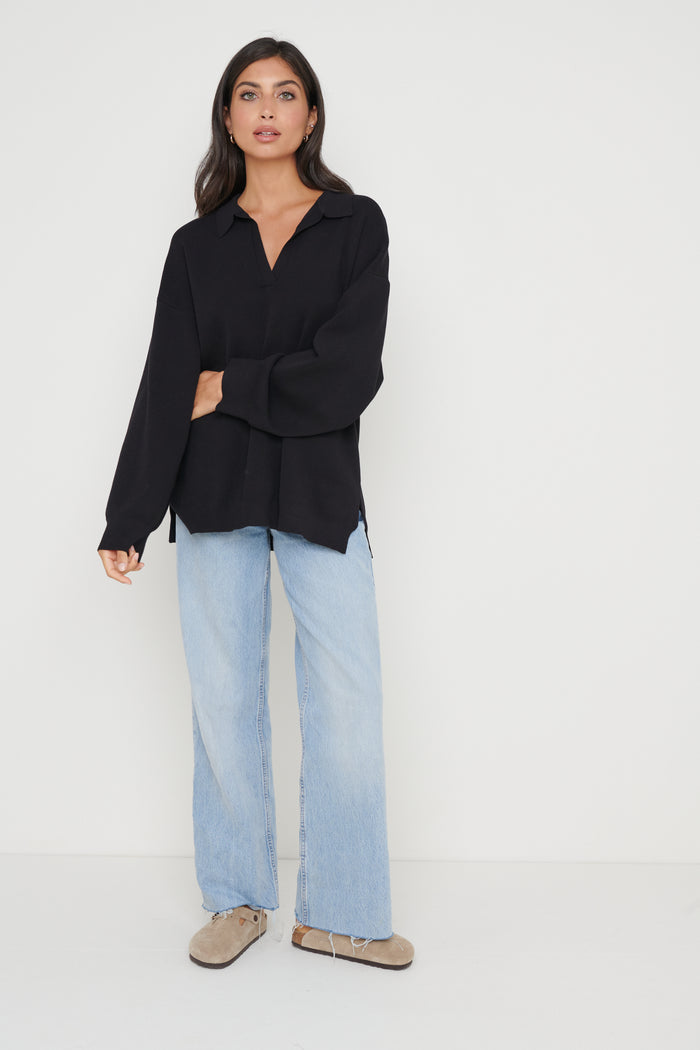 Lygia Is 5'9" & Wears Size UK S|Hayden Oversized Knit Jumper - Black
