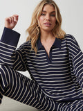 Taylor Is 5'9" & Wears Size UK S|Hayden Striped Jumper - Navy and Cream