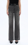 high rise leopard print jeans - black