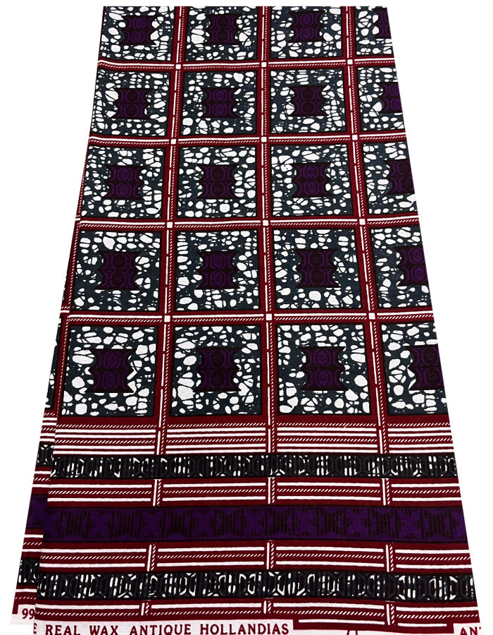 Hitarget Wax Block Print-  Chair Pattern Purple Gray White Red