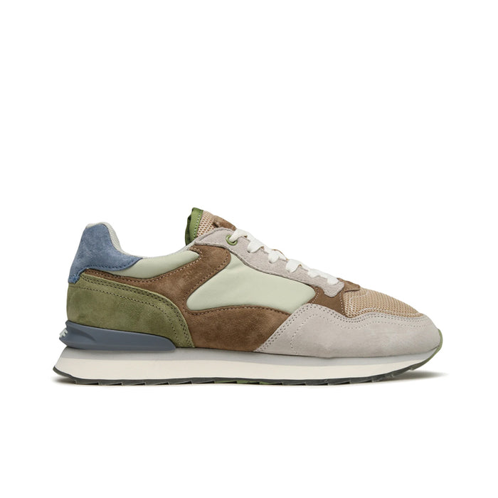 Men's leather sneakers in multicolored suede, lace-up with low-profile sole