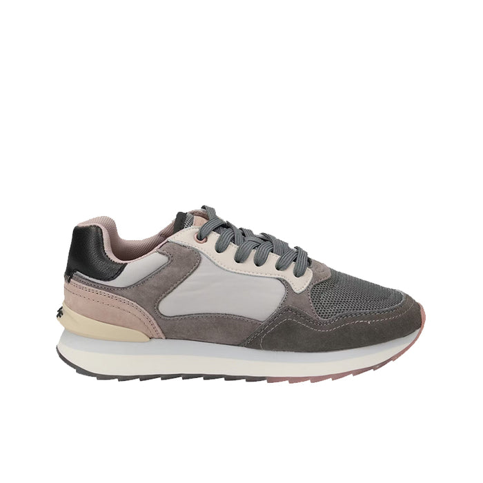 Gray, off-white and pink multicolor women's sneaker, lace-up with padded collar