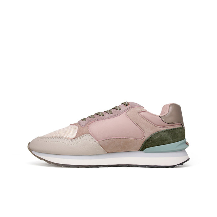 Women’s leather sneakers in blush pink and off-white with green accent sole