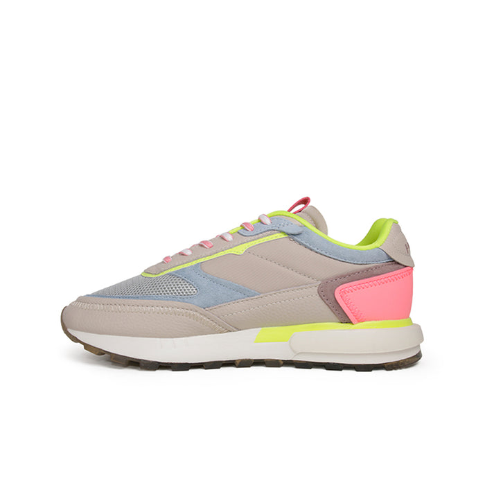 Women's leather sneakers multicolor with side mesh panels, lace-up, grippy sole