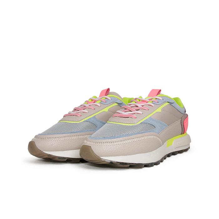Women's leather sneakers multicolor pair, lace-up with sporty tread sole