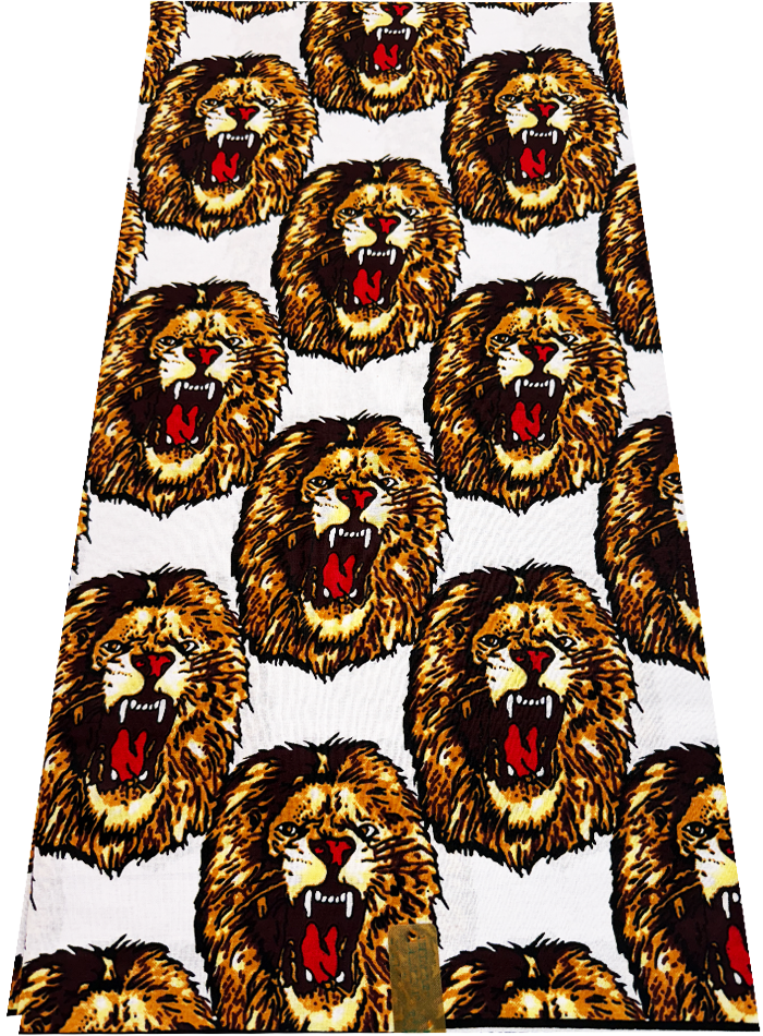Hollandais Lion Head African Wax Print Fabric - Red, Brown and White