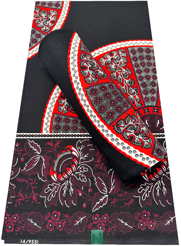 Hollandais Print - Wheel of Fortune Black, Red-Orange, White, Magenta Jam