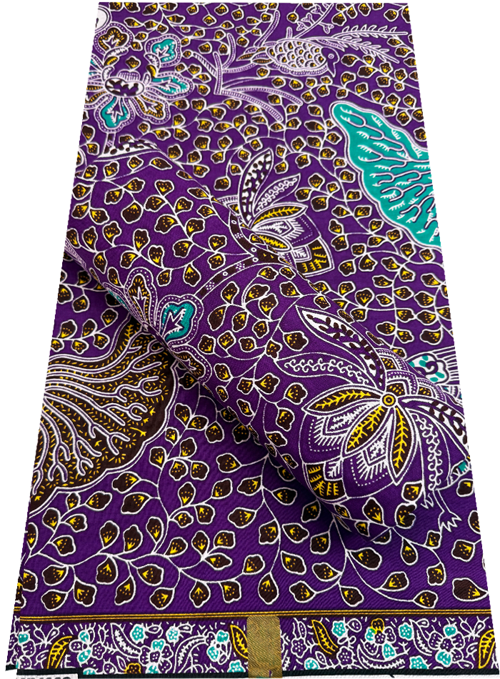 Hollandais Wax Java Print Fabric - Purple White Brown Yellow Mint Green