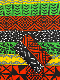 Hollandais Wax Print Fabric Orange Black Yellow Gray Lime Green and White