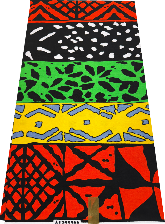 Hollandais Wax Print Fabric Orange Black Yellow Gray Lime Green and White