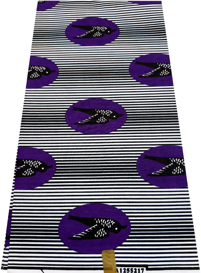 Hollandais Wax Print Flying Bird Fabric Purple Black and White