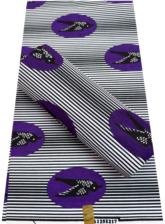 Hollandais Wax Print Flying Bird Fabric Purple Black and White