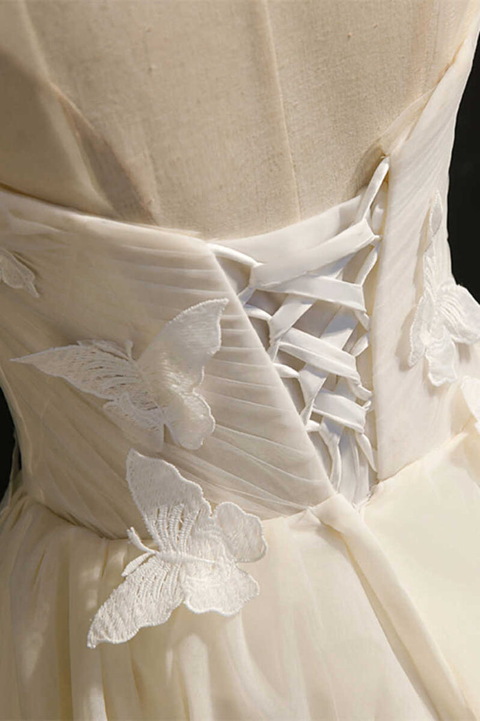 Ivory Sweetheart Cap Sleeve Short Party Dress with Butterflies