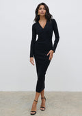 Lygia Is 5'9" & Wears Size UK S|Jacklin Wrap Midaxi Dress - Black