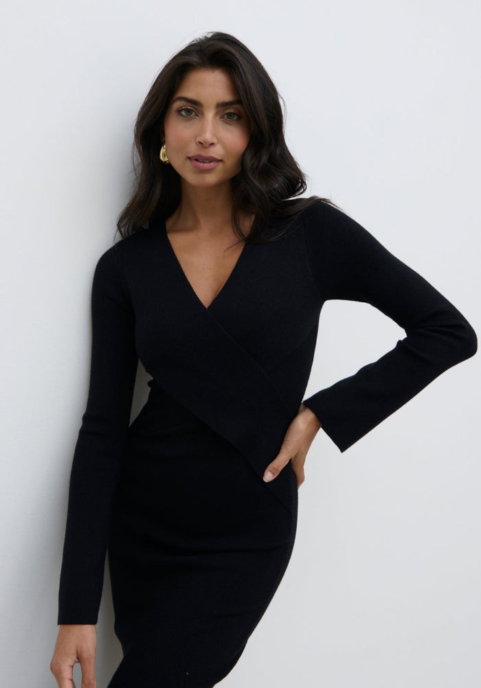 Lygia Is 5'9" & Wears Size UK S|Jacklin Wrap Midaxi Dress - Black