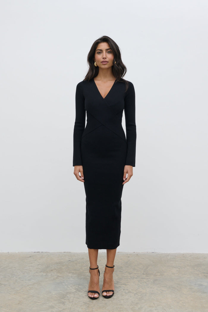 Lygia Is 5'9" & Wears Size UK S|Jacklin Wrap Midaxi Dress - Black