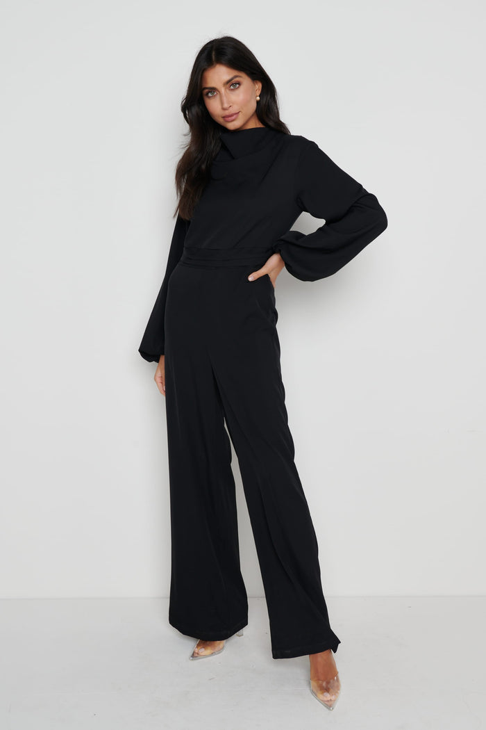 Jemima Balloon Sleeve Jumpsuit - Black