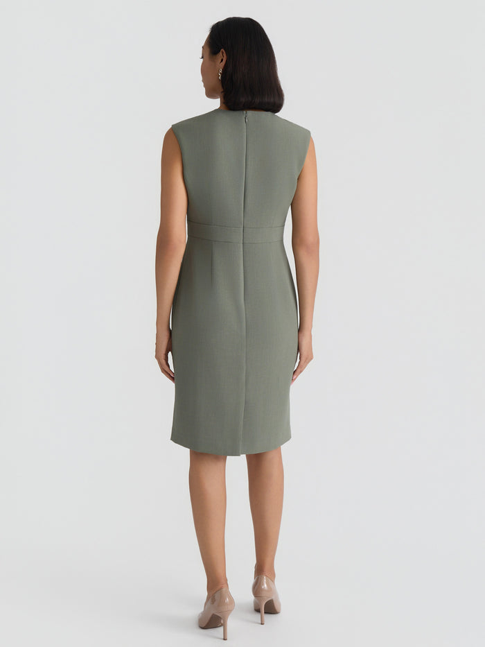 Jewel Neck Waistband Sheath Dress, Stretch Crepe, Dark Sea Stone | Kasper