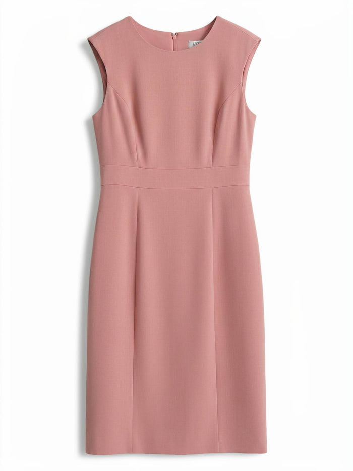 Petite Jewel Neck Waistband Sheath Dress, Stretch Crepe, Tearose | Kasper