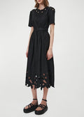 Jilly Abstract Embroidery Belted Midi Dress (Black)