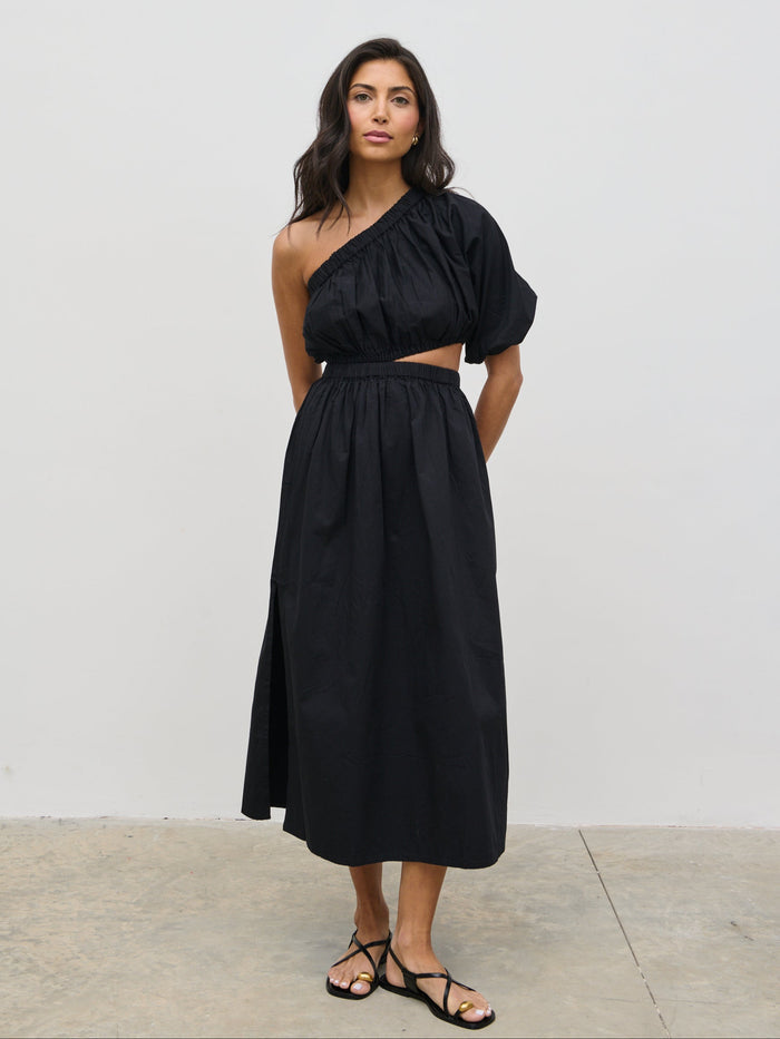 Lygia Is 5'9" & Wears Size UK 8|Jude Cut Out Midaxi Dress - Black