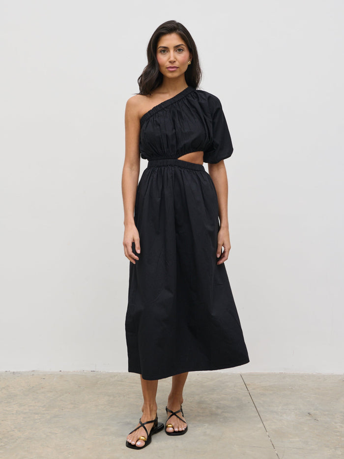 Lygia Is 5'9" & Wears Size UK 8|Jude Cut Out Midaxi Dress - Black