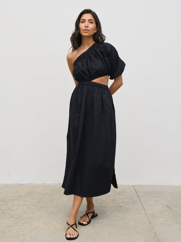 Lygia Is 5'9" & Wears Size UK 8|Jude Cut Out Midaxi Dress - Black
