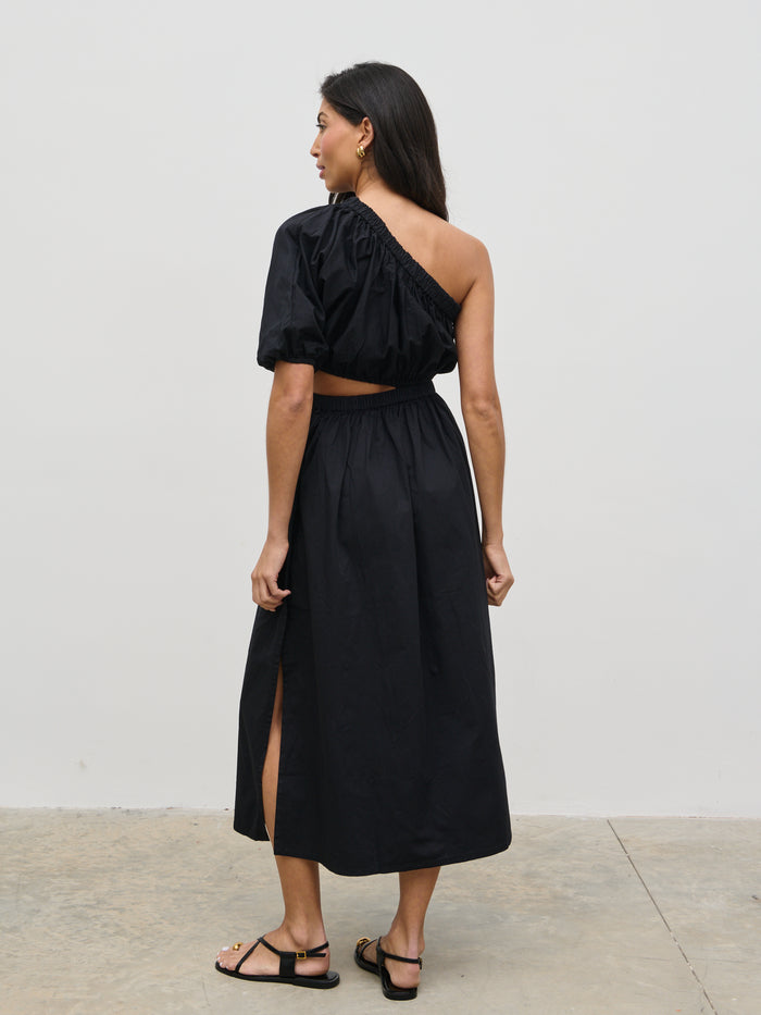 Lygia Is 5'9" & Wears Size UK 8|Jude Cut Out Midaxi Dress - Black