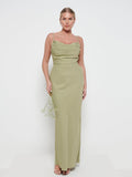 Elissa Is 5'8.5" & Wears Size UK 8|Keisha Cowl Neck Maxi Bridesmaid Dress - Olive